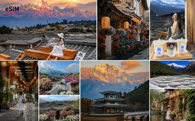 Không gian phố cổ thanh bình nằm nép mình bên dãy núi tuyết vĩnh cửu